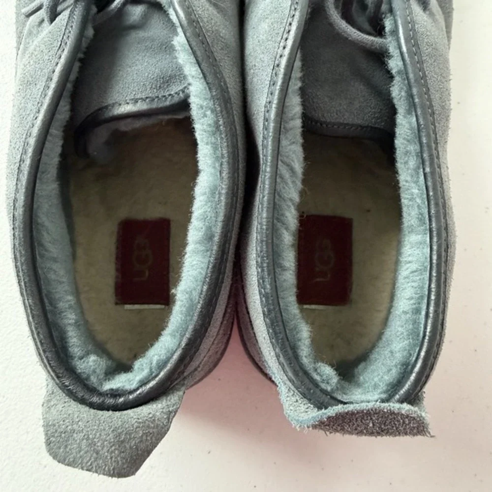 UGG Blue/Gray Suede Lace Up Neumel Chukka Boots Sheepskin Sherpa Lined Mens Sz15